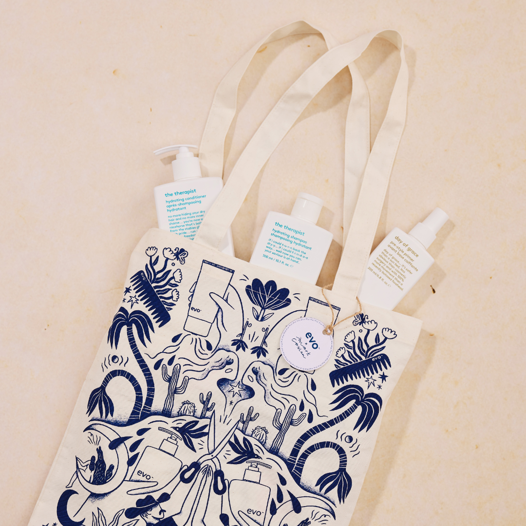 evo good givin' hydrate: the therapist šampūnas + kondicionierius + day of grace + tote bag