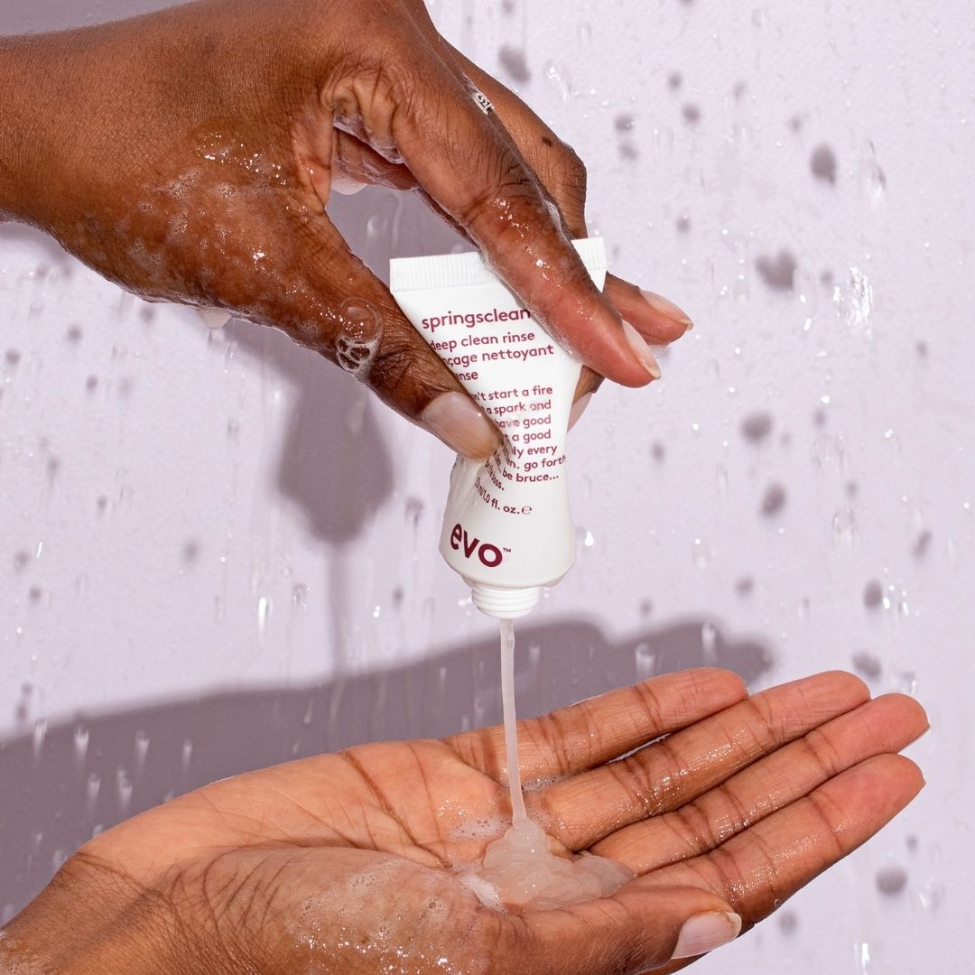 evo springsclean dziļi attīrošs mini šampūns cirtainiem matiem