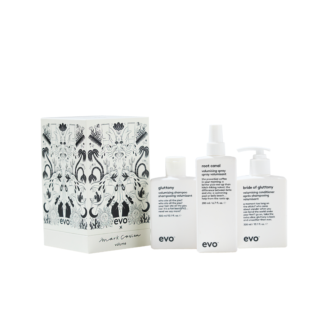 evo good givin' volume: gluttony šampūnas + kondicionierius + root canal + tote bag